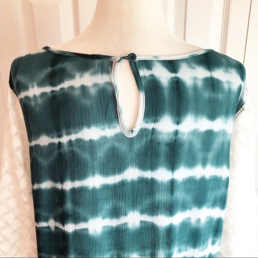Weekend by Suzanne Betro Teal Green Tie Dye Print Blouse Large